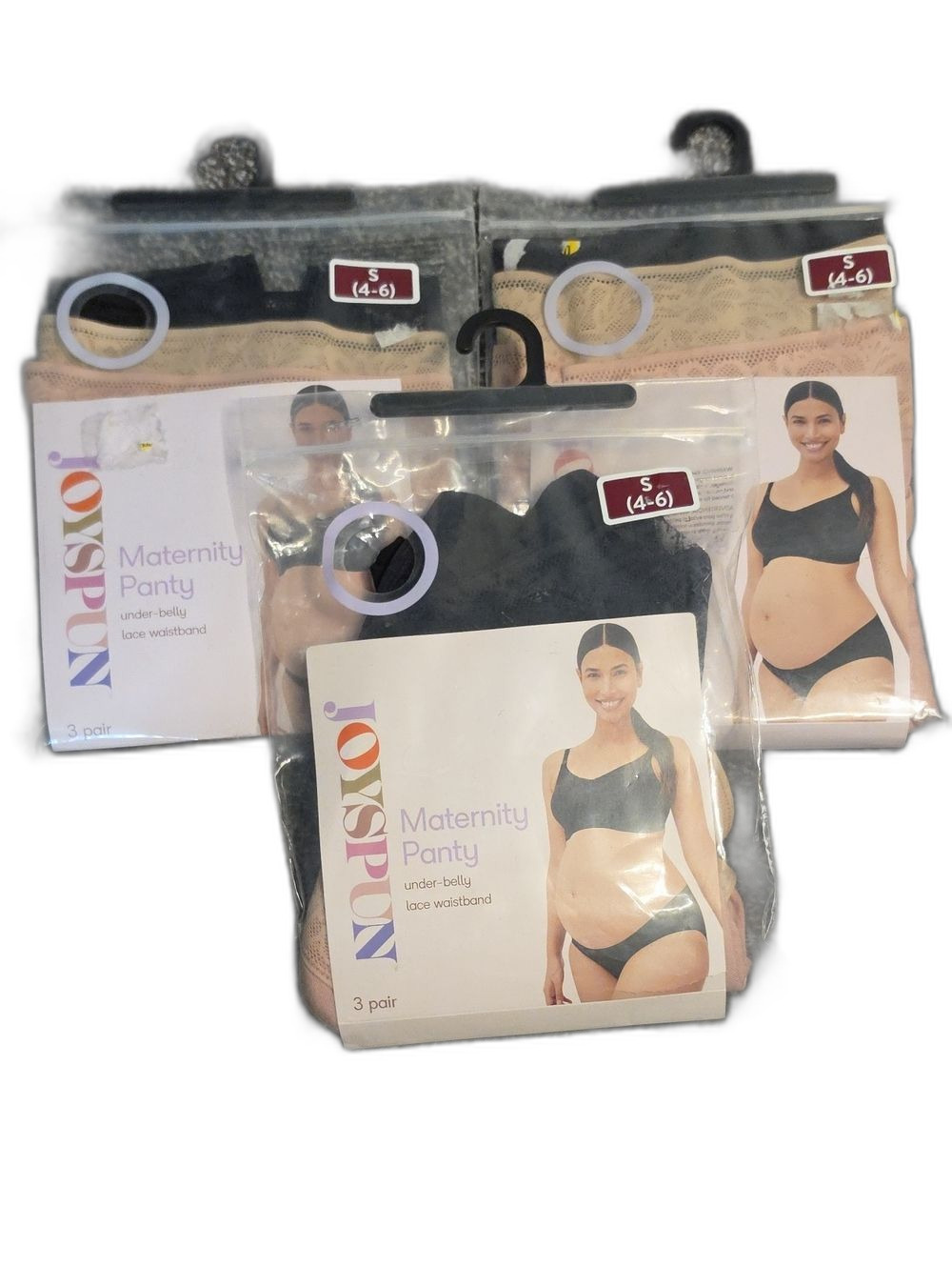 Joyspun Maternity Panty 3-Pack - Black & Beige - Size S (4-6) - 9 Pairs Total